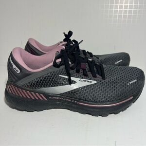 Brooks Womens Adrenaline GTS 22 Running Shoe Gray Pink Lace Up Sneakers - 8